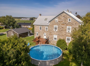 Swimming pool and deck area behind the main building